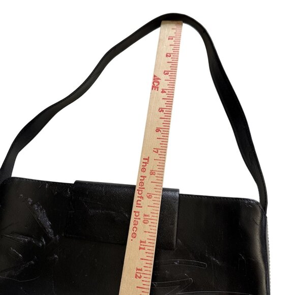 GENNY Women's Handbag Purse Black Leather Flap Zipper Minimalist Made In Italy - Picture 6 of 14